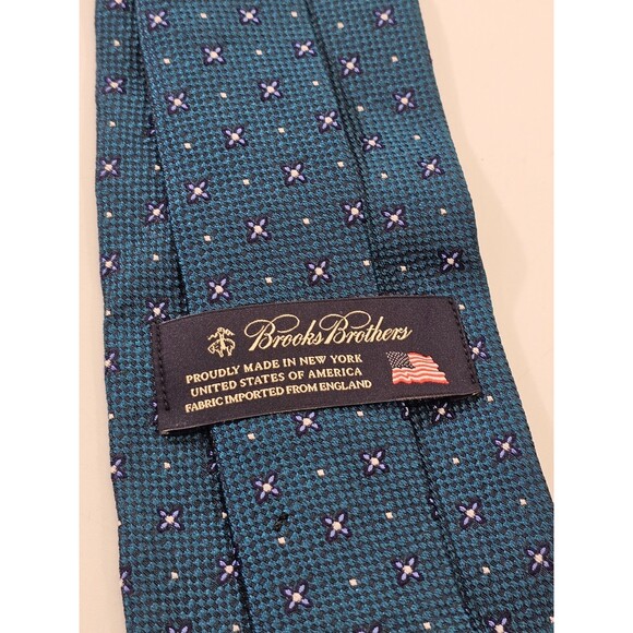 MDS Brooks Brothers 100% Silk Teal & Blue Alternating Star Pattern Neck Tie NEW - Picture 3 of 7